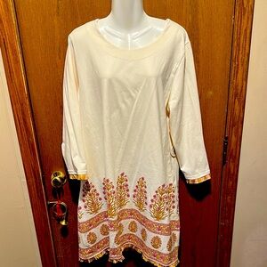 Spartina 449 xxl Cream Long Sleeve Crew Neck Resort Dress fringe NEW